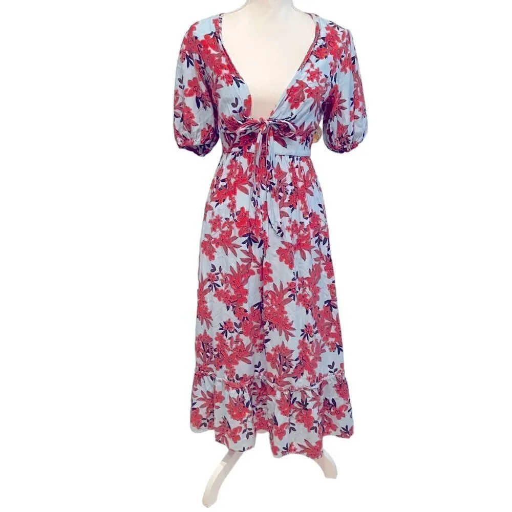 Talulah Red Floral Silk Blend Midi Dress Size Small